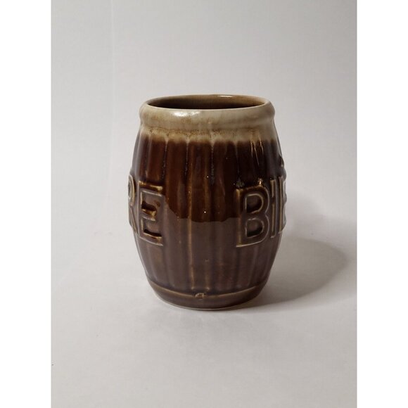 BIERE MUG BARRELL BROWN TWO-TONE CONDITION EXCELLENT Vintage Bar Decor - Picture 4 of 9
